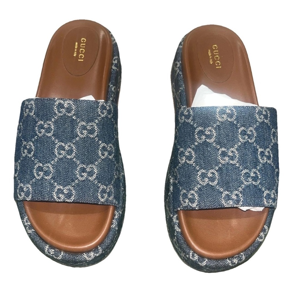 Gucci Denim Blue Monogram Slides